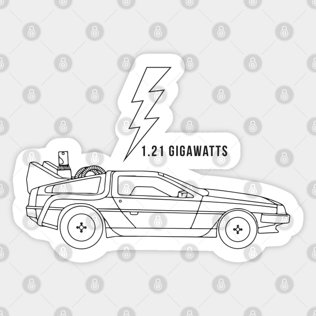 1.21 Gigawatts - Delorean time machine Sticker by BodinStreet